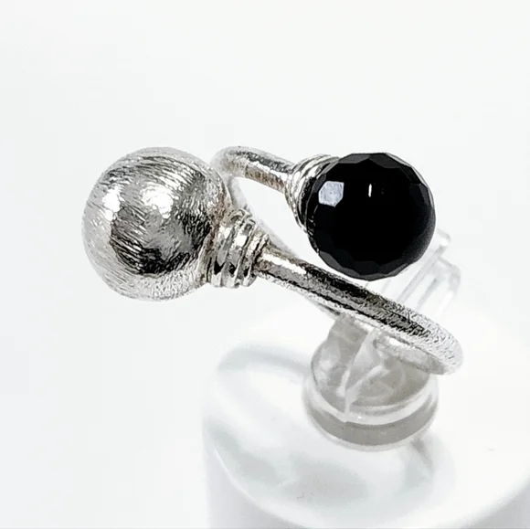 Silver black ONYX wrap Ring 7.5 - Picture 5 of 12